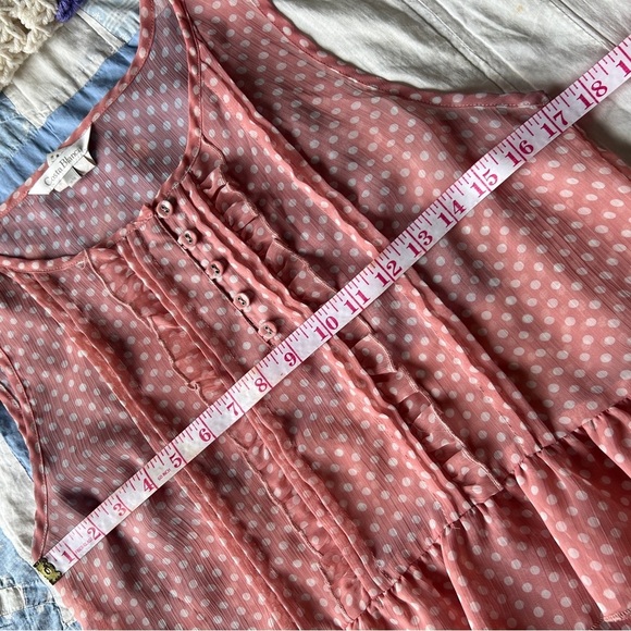 Costa Blanca Womens Pink White Polka Dot Ruffle Hem Button Up Blouse Medium - Picture 6 of 7